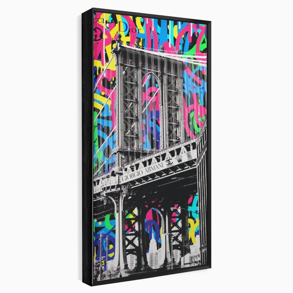 Tablou canvas cu tablou canvas cu pod si graffiti, in rama de aluminiu negru